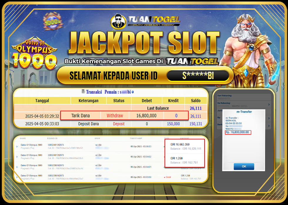 TUANTOGEL JACKPOT SLOT GATES OF OLYMPUS 1000 Rp16.800.000 LUNAS